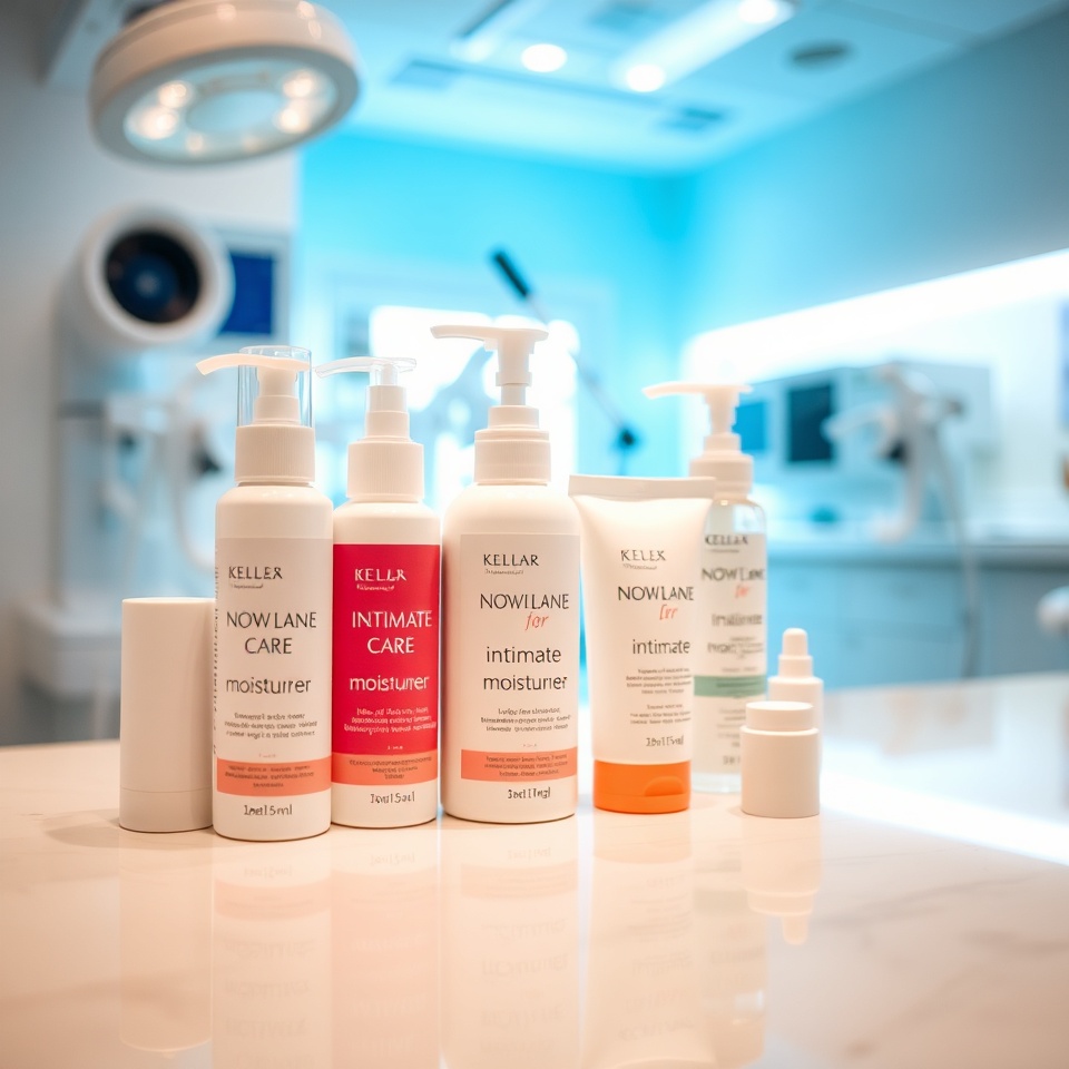 saúde íntima feminina, com orientações sobre lubrificantes vaginais e terapias hormonais locais, incluindo imagem de produtos ginecológicos em ambiente clínico.