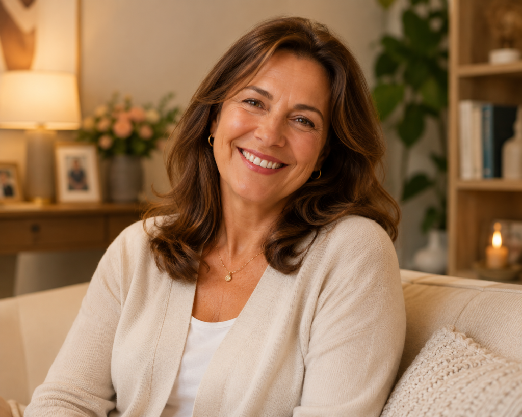 Mulher na menopausa com qualidade de vida após reposição hormonal feminina